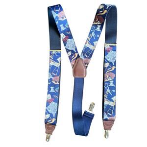 Pelican Vintage Suspenders Doctor Physician Medical Brass Leather Braces Blue